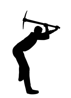 Kazma vektör silueti çizimi olan inşaat işçisi. Bahçede Gad 'le çalışan bir adam. Bahçıvan toprağı kazıyor. Matt 'li bir çiftçi. Kazıcı, aletle madencilik yapıyor. El işi endüstrisi.