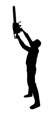 Elektrikli testere vektör silüeti olan oduncu beyaza izole edilmiş. Ağaçkakan görevde. Kütük işçisi. Keresteci iş başında. Tahta testereli oduncu. Forester çalışanı. Sanayi ahşap işi