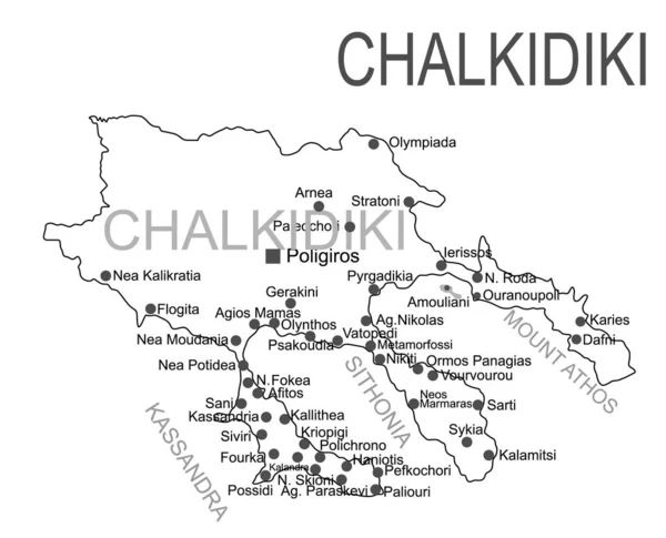 白の背景に隔離されたChalkidikiベクトルマップライン輪郭シルエットイラスト ギリシャの領土 ギリシャの海岸線地図地域管理部門の一部 分離された州と — ストックベクタ