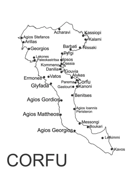 Ostrov Korfu Řecku Vektorová Mapa Linie Obrys Silueta Ilustrace Izolované — Stockový vektor