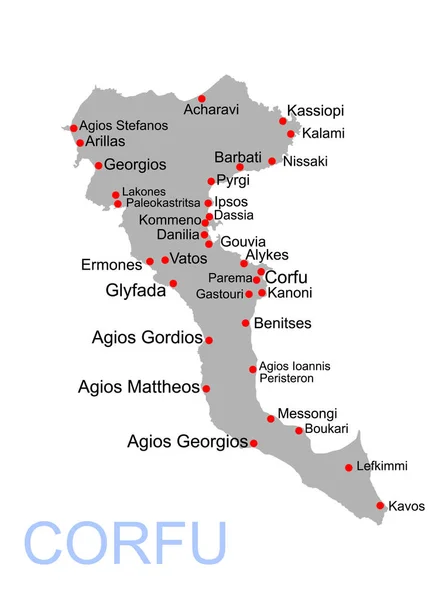 Ostrov Korfu Řecku Vektorová Mapa Silueta Ilustrace Izolované Bílém Pozadí — Stockový vektor