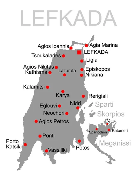 Ostrov Lefkada Řecku Vektorová Mapa Silueta Ilustrace Izolované Bílém Pozadí — Stockový vektor