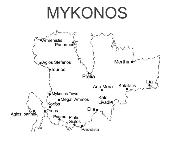 Wyspa Mykonos Grecji Wektor Mapa Linia Kontur Sylwetka Ilustracja Izolowane — Wektor stockowy