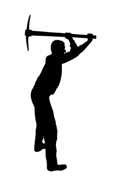 ピックベクトルシルエットイラストと建設労働者 庭で仕事をしてる男だ 庭師は土を掘る マットック付きの農家 掘削作業員は工具で地面を採掘します 手動産業 — ストックベクタ