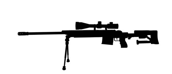 狙击手来复枪矢量轮廓插图孤立在白色背景 远程射击用光学威力强大的致命武器 — 图库矢量图片