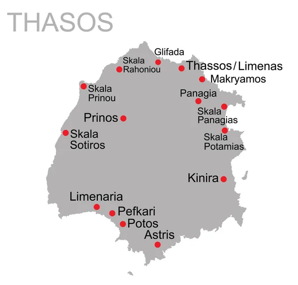 Beyaz Arka Planda Izole Edilmiş Yunan Adası Thasos Vektör Haritası — Stok Vektör