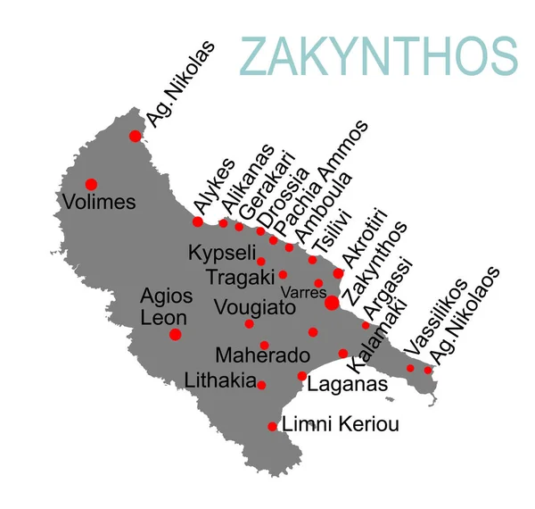 Ostrov Zakynthos Zakinthos Řecku Vektorová Mapa Silueta Ilustrace Izolované Bílém — Stockový vektor