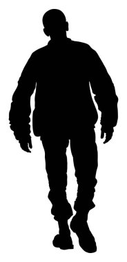 Kızgın holigan sokak vektörü silueti çiziminde yürüyor. Serseri zorba. Futbol maçından sonra Ruffian taraftarı. Kabadayı çocuk. Dazlak, tanınabilir giysiler giymiş. Neo Nazi adam geri görüşü.