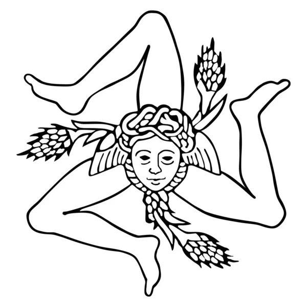 西西里符号矢量等高线轮廓轮廓插图 西西里的臂章 意大利岛屿 — 图库矢量图片