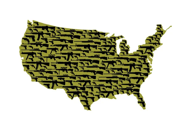 Conjunto Rifles Armas Sobre Estados Unidos América Mapa Silhueta Vetorial —  Vetores de Stock