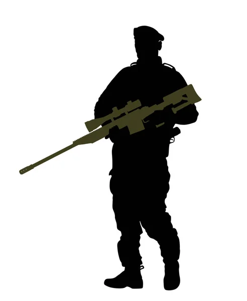 Soldado Del Ejército Con Rifle Francotirador Servicio Ilustración Silueta Vectorial — Vector de stock