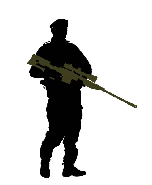 デューティベクトルシルエットイラストに狙撃銃を持つ陸軍兵士 独立記念日だ 兵士は見張りをしている 国境のレンジャーだ 指揮官は敬礼 7月4日記念退役軍人の日 — ストックベクタ
