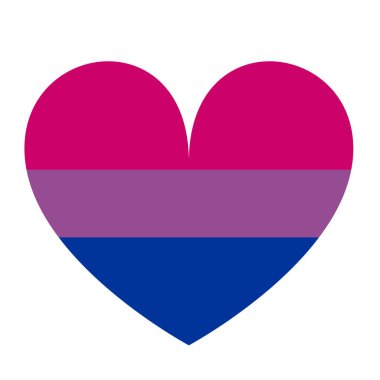 Kalp biseksüel bayraklı gurur vektör çizimi. Renk şeması izole edilmiş. LGBT üyeleri, biseksüeller. Duygusal biseksüel rozet, Gurur Etkinliği afişi. Eşcinsel ve heteroseksüel karışımı. 