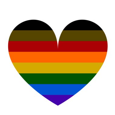 Duygusal LGBTQ bayrağı, beyaz arka planda izole edilmiş kalp işareti vektör illüstrasyonu. Lezbiyen bayrağı, Gay Gururu bayrağı renkleri. Biseksüel bayrak. Transseksüel toplum gururu. İbne. Geçit töreni sembolü.
