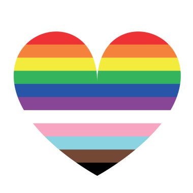 LGBTQ bayrak kalp rozeti, beyaz üzerine izole edilmiş sancak vektör illüstrasyonu. L Lezbiyen bayrağı, G Gey Gururu bayrağı. B Biseksüel bayrağı. Transseksüel topluluğunun gururu. Q Queer. Duygusal Igbt gay geçit töreni sembolü