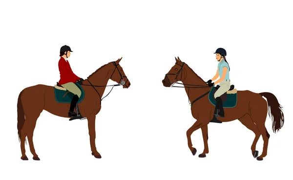 Elegante Paardenvector Illustratie Geïsoleerd Witte Achtergrond Jockey Dame Paardrijden Hippodrome — Stockvector