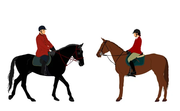 Jockey Couple Femme Homme Chevauchant Élégante Illustration Vectorielle Cheval Course — Image vectorielle