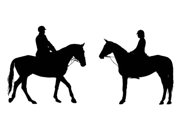 Jockey Echtpaar Vrouw Man Paardrijden Elegante Race Paard Vector Silhouet — Stockvector