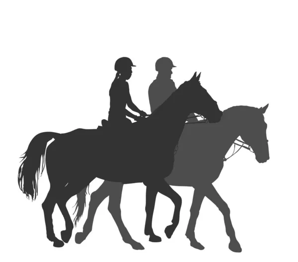 Jockey Paar Frau Und Mann Reiten Elegante Rennpferd Vektor Silhouette — Stockvektor