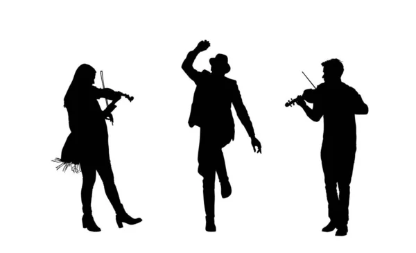 Par Artistas Músicos Tocar Violino Para Bailarinos Czardas Folclore Casamento —  Vetores de Stock