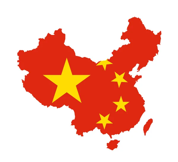 Векторная Карта Силуэта Китая Национальным Флагом Выделенным Белом Фоне Страна — стоковый вектор