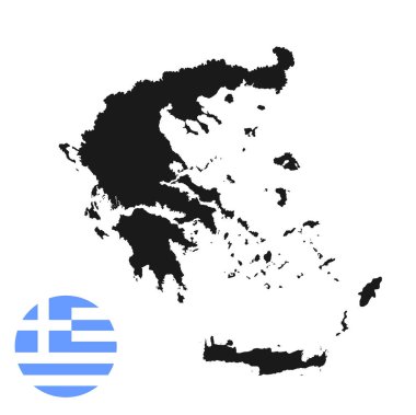 Yunan harita silueti ve Yunanistan 'ın ulusal bayrağı beyaz üzerine izole edilmiş. Akdeniz ülkesi. AB devleti. Balkan devlet sembolü. Yunan bayrağı. Yunanistan vektör haritası silueti ve vektör bayrağı.