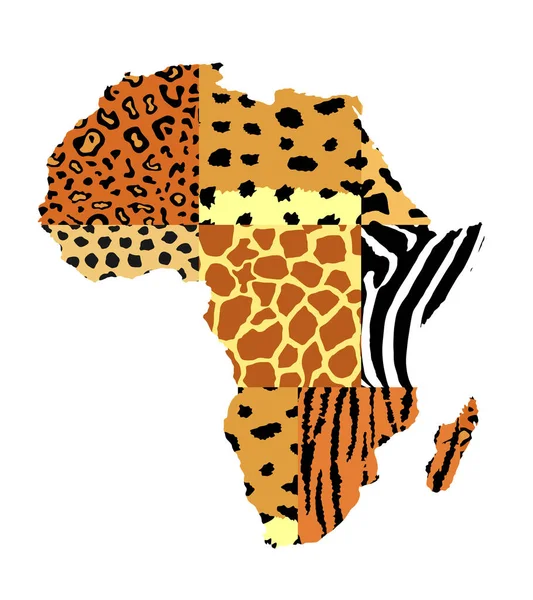Afrika Karte Animal Print Hintergrund Vektor Silhouette Isoliert Auf Weiß — Stockvektor