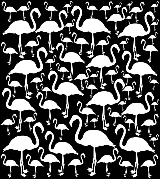 Ilustração Silhueta Vetorial Pássaro Flamingo Rosa Isolada Fundo Preto Tema — Vetor de Stock