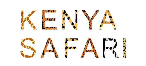 Слово Сафари Кении Отпечаток Кожи Животного Поверх Выделенной Буквенной Векторной — стоковый вектор