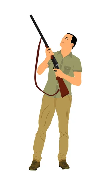 Στοχεύοντας Κυνηγός Άνθρωπος Κυνηγετικό Όπλο Διανυσματική Απεικόνιση Απομονώνονται Λευκό Φόντο — Διανυσματικό Αρχείο