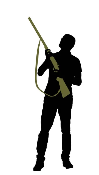 Visando Caçador Homem Com Espingarda Rifle Vetor Silhueta Ilustração Isolada — Vetor de Stock