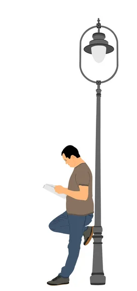 Постійний Чоловік Читає Газети Векторні Ілюстрації Ізольовані Білому Тлі Ліхтар — стоковий вектор