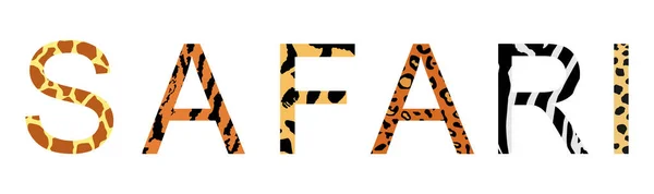 Safari Word Animal Skin Print Separated Letter Vector Silhouette Illustration — Stock Vector
