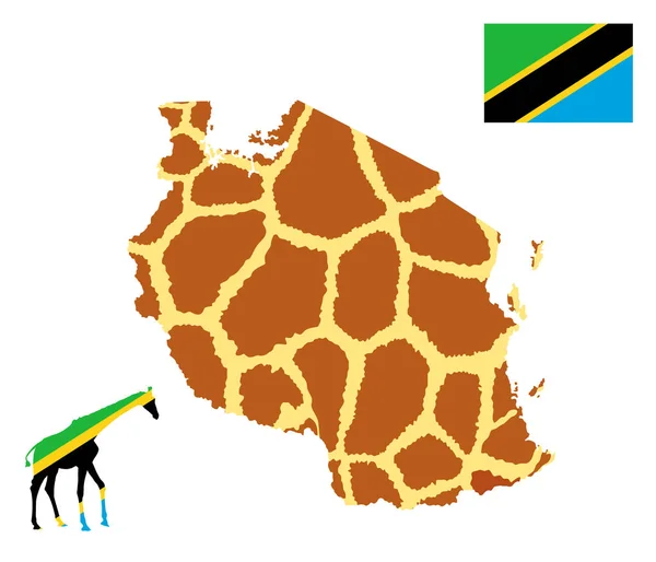 Giraffe Tierhaut Druck Über Tansania Karte Vektor Silhouette Illustration Isoliert — Stockvektor