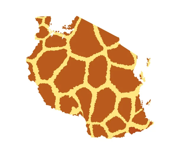 Giraffe Huidprint Tanzania Kaart Vector Silhouet Illustratie Geïsoleerd Witte Achtergrond — Stockvector