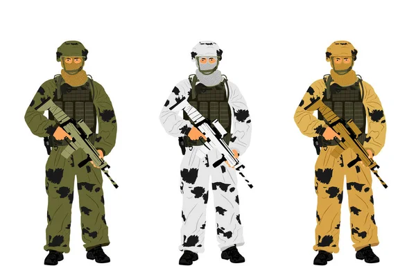 Neige Hiver Désert Herbe Camouflage Soldat Armée Avec Fusil Sniper — Image vectorielle