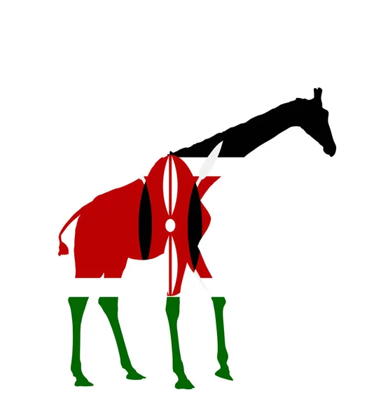 Kenya Bandiera Sopra Giraffa Animale Vettore Silhouette Illustrazione Isolata Sfondo — Vettoriale Stock