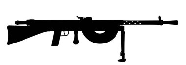 Beyaz arkaplanda izole edilmiş makineli tüfek vektör çizimi. Ölümcül güçlü ordu silahı. Askeri tüfek sembolü..