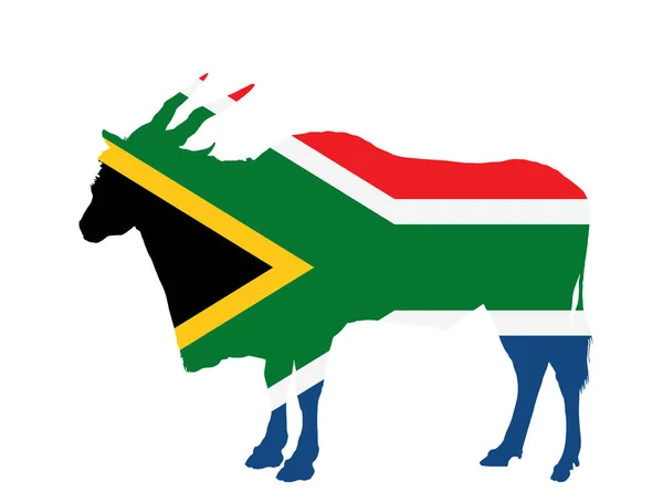 Repubblica Del Sud Africa Bandiera Sopra Eland Antilope Vettoriale Silhouette — Vettoriale Stock