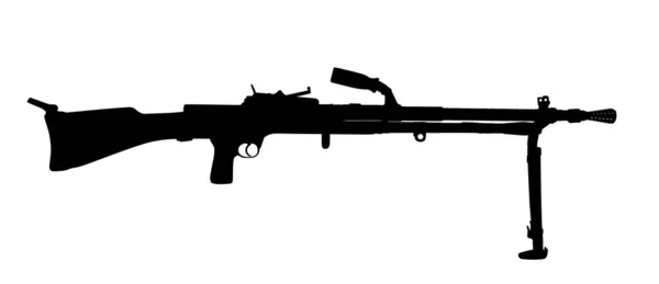 Векторный Силуэт Пулемёта Изолирован Белом Фоне Смертельно Мощное Армейское Оружие — стоковый вектор