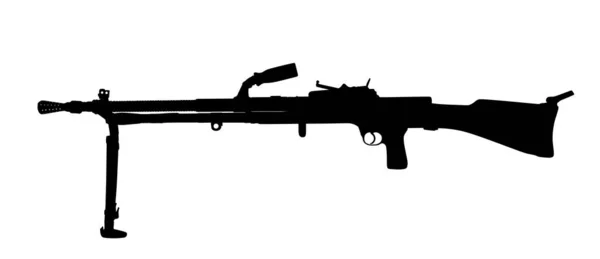 白の背景に隔離されたマシンガンベクトルシルエットイラスト 致命的な強力な軍の武器 軍用ライフルのシンボル — ストックベクタ