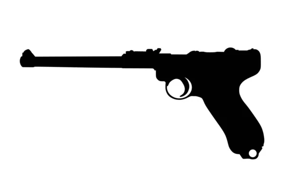 Vintage Pistool Luger Parabellum Gun Vector Silhouet Illustratie Geïsoleerd Witte — Stockvector