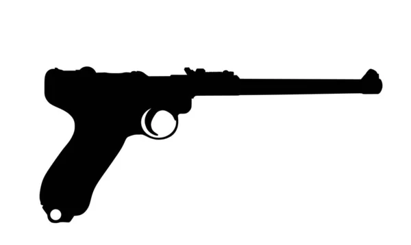 复古手枪Luger Parabellum P08手枪矢量轮廓图 分离于白色背景 二战德国军官个人武器 第二次世界大战标志中的军事行动 — 图库矢量图片