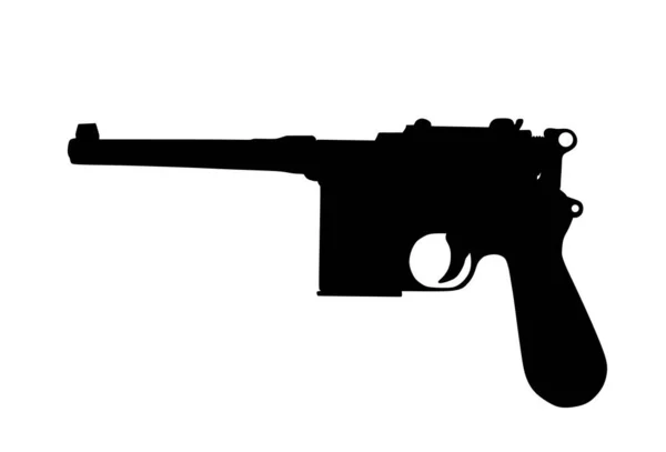 Ilustrasi Siluet Vektor Pistol Mauser Diisolasi Pada Latar Belakang Putih - Stok Vektor