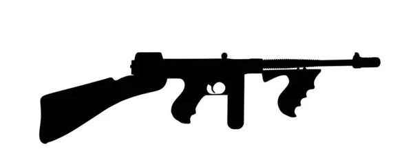 Thompson Sub Machine Gun Vector Silhouette Illustration Isolated White Background — Stock Vector