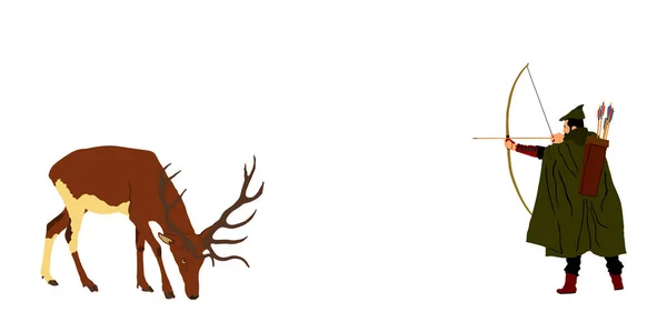Hunter Archer Hunting Deer Vector Illustration Isolated White Background Powerful — Stock Vector