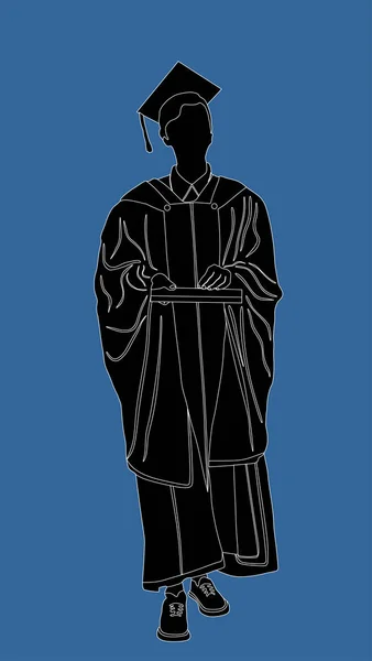 Student Gown Graduates College Vector Silhouette Illustration Isolated Blue Background — Stock Vector