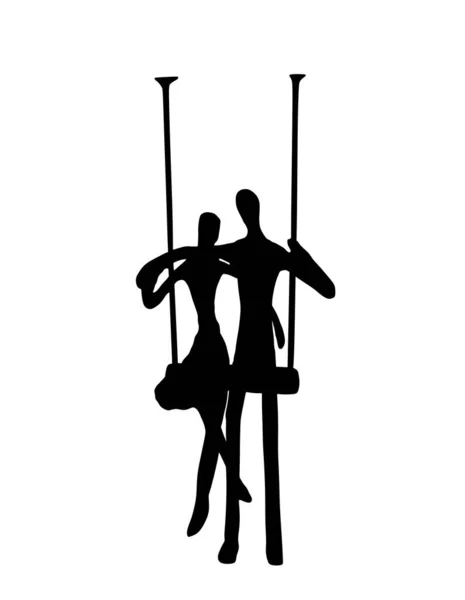 Gelukkige Paar Liefde Swingen Swing Vector Silhouet Illustratie Geïsoleerd Witte — Stockvector