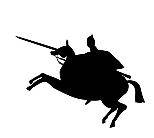 Ιππότης Πανοπλία Κράνος Και Δόρυ Ιππασίας Άλογο Μάχη Διάνυσμα Σιλουέτα — Διανυσματικό Αρχείο