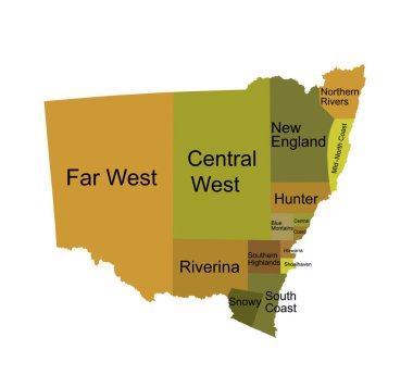Yeni Güney Galler haritası vektör silueti çizimi beyaz arkaplanda izole edildi. Avustralya kıtasının bölge sembolü. Avustralya 'da ülke, Okyanusya' da Birleşik Krallık 'ın bir parçası. 